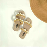 Riviera Pearl – Pearl & Chain Statement Flats For Women