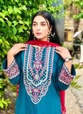 Luxury Embroidered Lawn 3-Piece Suit with Double-Shaded Chiffon Dupatta For Women