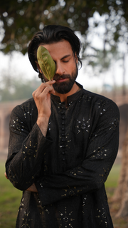 Black Chikankari Embroidered Designer Kurta For Men