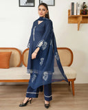 Luxury Embroidered Lawn 3-Piece Suit with Chiffon Dupatta For Women