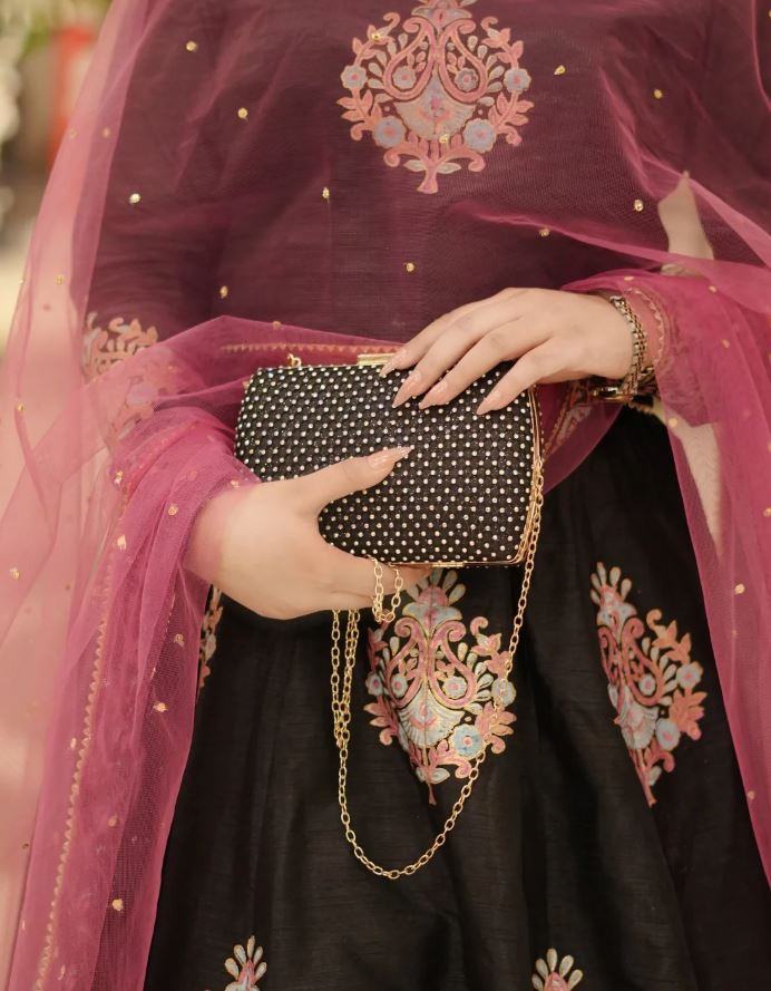 Elegant Block Printed Raw Silk Lehenga Choli with Dupatta For Women