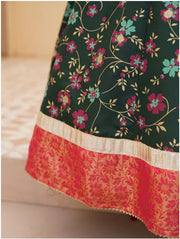 Festive Screen Printed Maxi with Net Dupatta For Girls