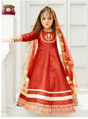 Elegant Block Printed Raw Silk Maxi with Dupatta For Girls