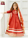 Elegant Block Printed Raw Silk Maxi with Dupatta For Girls