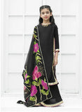 Elegant Soft Raw Silk 3-Piece Suit with Hand-Painted Organza Dupatta For Girls