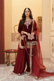 Zeba Maroon Burgundy Velvet Shirt & Sharara with Dupatta For Women