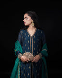 Layla Navy Blue Embroidered 4-Piece Formal Suit For Women
