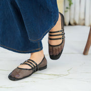 Black Mesh Strap Flats – Stylish & Comfortable Everyday Shoes For Women