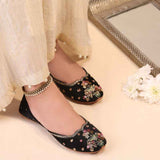 Ombre Oasis Black Handcrafted Floral Khussa For Women