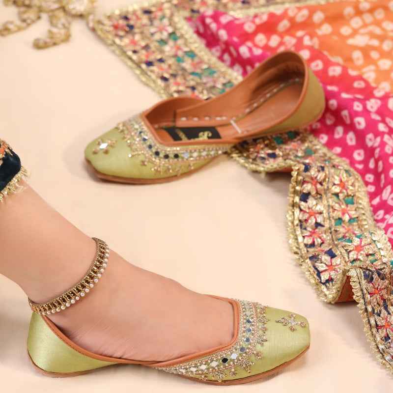 Mehfil Mirror Embellished Suede Khussa For Women