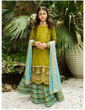 Elegant Soft Raw Silk 3-Piece Suit with Block Printed Lehenga For Girls
