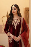 Zeba Maroon Burgundy Velvet Shirt & Sharara with Dupatta For Women
