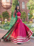 Rubi Red Chiffon Choli with Raw Silk Lehenga & Net Dupatta For Women