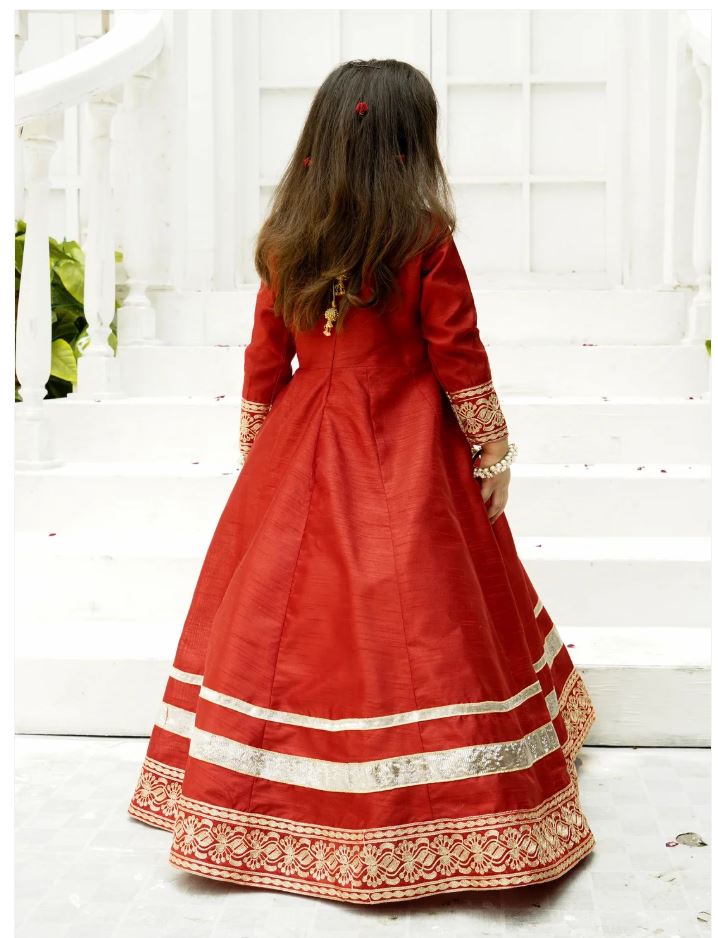 Elegant Block Printed Raw Silk Maxi with Dupatta For Girls