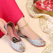 Ombre Oasis Powder Blue Handcrafted Floral Khussa For Women