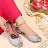 Ombre Oasis Powder Blue Handcrafted Floral Khussa For Women