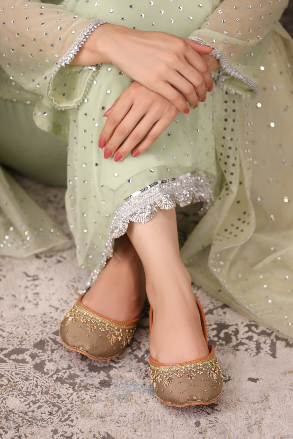 Zarmin Taupe Hand-Embellished Khussa For Women