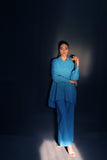 Ice Blue Co Ord Set: Shirt & Straight Pant For Women