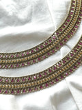 Ratna Jal Payal – Triple-Layered Design | Pearl, Ruby & Champagne Polki | Antique Brass Finish For Women