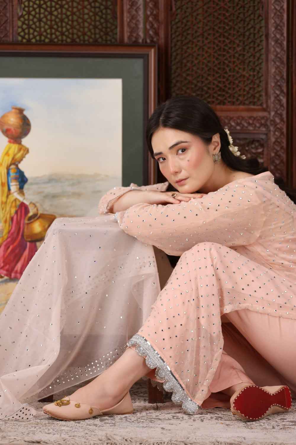 Mehvar Embellished Velvet Khussa For Women