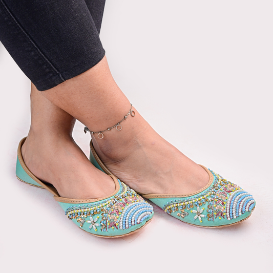 Sky Blue Raw Silk Khussa– Handcrafted Elegance, Uniquely Yours For Women