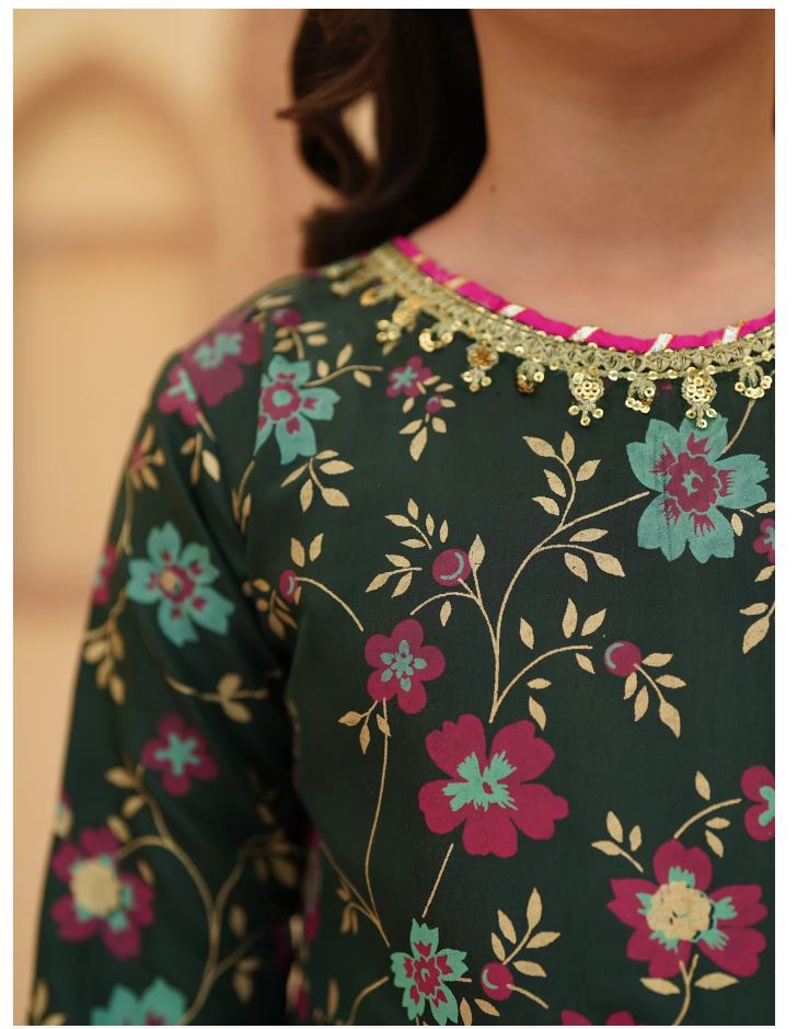Festive Screen Printed Maxi with Net Dupatta For Girls
