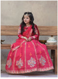 Elegant Block Printed Raw Silk Lehenga Choli For Girls