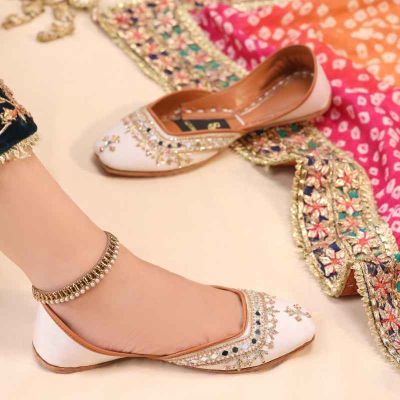 Mehfil Mirror Embellished Suede Khussa For Women