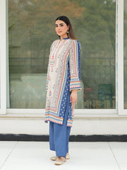 Ivory Beige 3-Piece Printed Suit with Chiffon Dupatta For Women
