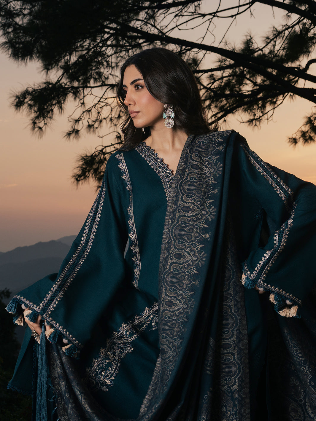 Adaa – Teal Blue Embroidered Winter Suit For Women