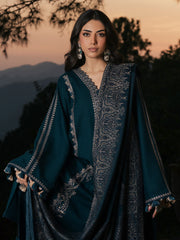Adaa – Teal Blue Embroidered Winter Suit For Women