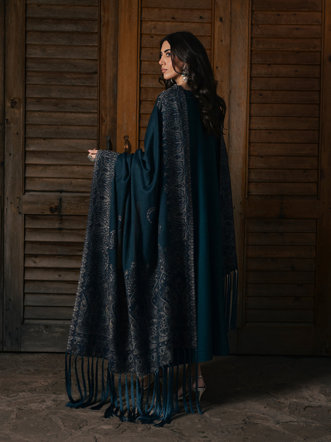 Adaa – Teal Blue Embroidered Winter Suit For Women