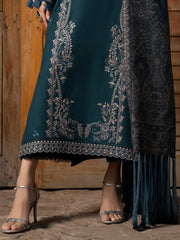 Adaa – Teal Blue Embroidered Winter Suit For Women