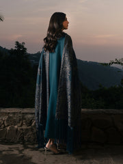 Adaa – Teal Blue Embroidered Winter Suit For Women