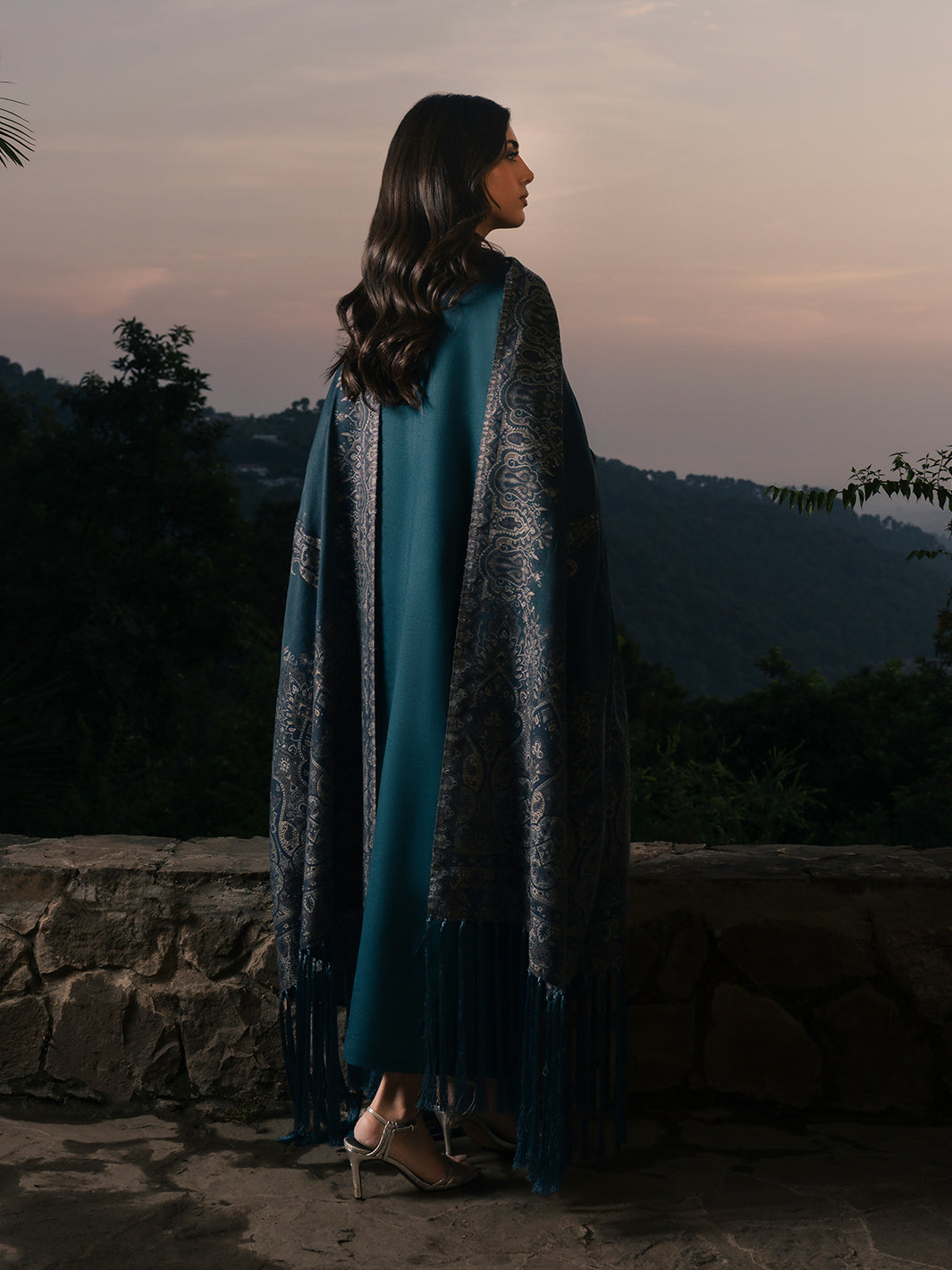 Adaa – Teal Blue Embroidered Winter Suit For Women