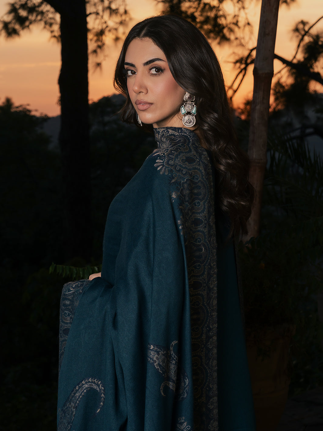Adaa – Teal Blue Embroidered Winter Suit For Women
