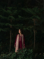 Afroze – Cherry Red Embroidered Winter Suit For Women