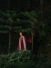 Afroze – Cherry Red Embroidered Winter Suit For Women