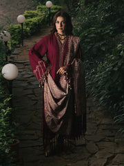 Afroze – Cherry Red Embroidered Winter Suit For Women