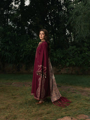 Afroze – Cherry Red Embroidered Winter Suit For Women
