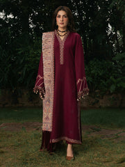Afroze – Cherry Red Embroidered Winter Suit For Women