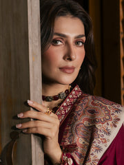 Afroze – Cherry Red Embroidered Winter Suit For Women