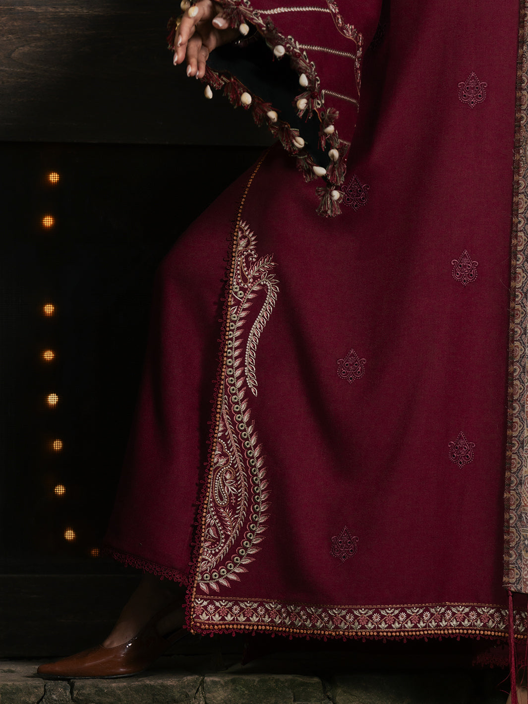 Afroze – Cherry Red Embroidered Winter Suit For Women