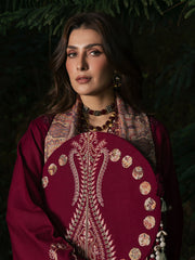 Afroze – Cherry Red Embroidered Winter Suit For Women
