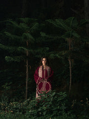 Afroze – Cherry Red Embroidered Winter Suit For Women