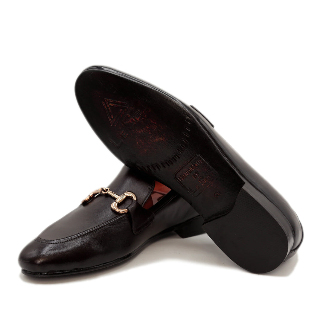 Black Leather With Golden Buckle Shoes For Men