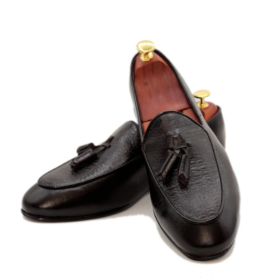 Black Leather Adorned With Black Tassels Shoes For Men