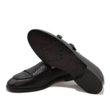 Black Leather Adorned With Golden Buckle Shoes For Men