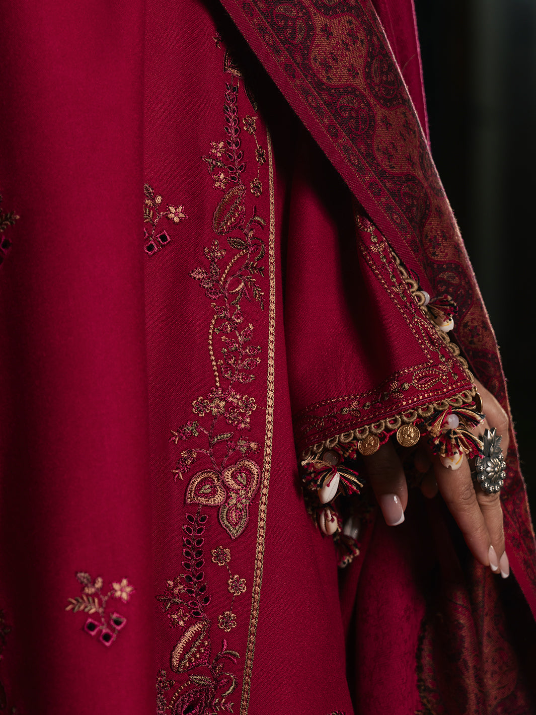 Aroha – Spiced Cranberry Embroidered Winter Suit For Women