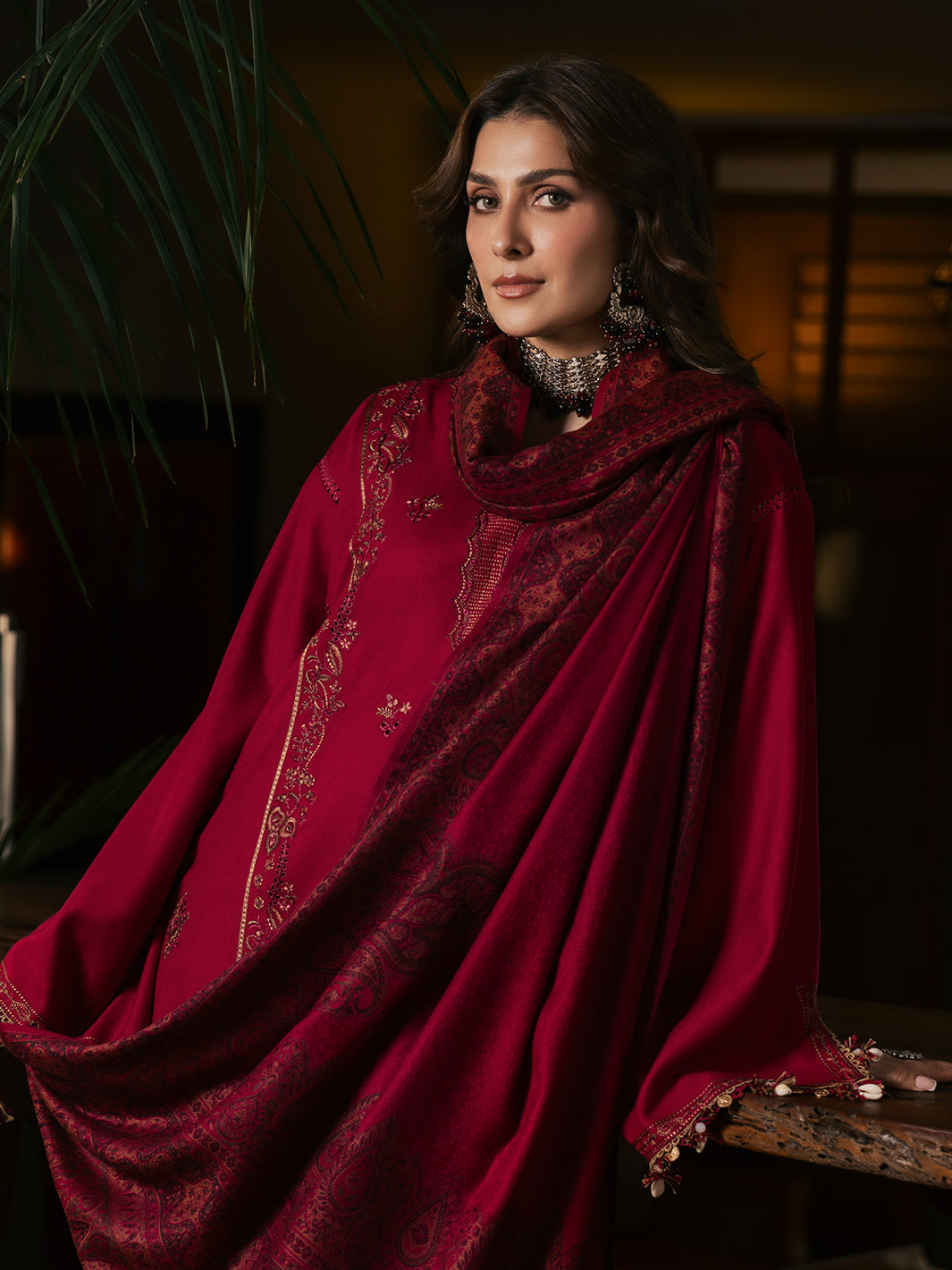 Aroha – Spiced Cranberry Embroidered Winter Suit For Women